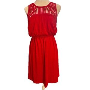 Pixley Red Mini Dress Sz SM Cut-Out Lattice Elastic Waist Boho Romantic Y2K Sexy